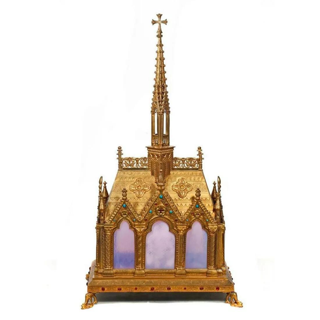 Large Gilt Brass Gothic Cathedral Reliquary