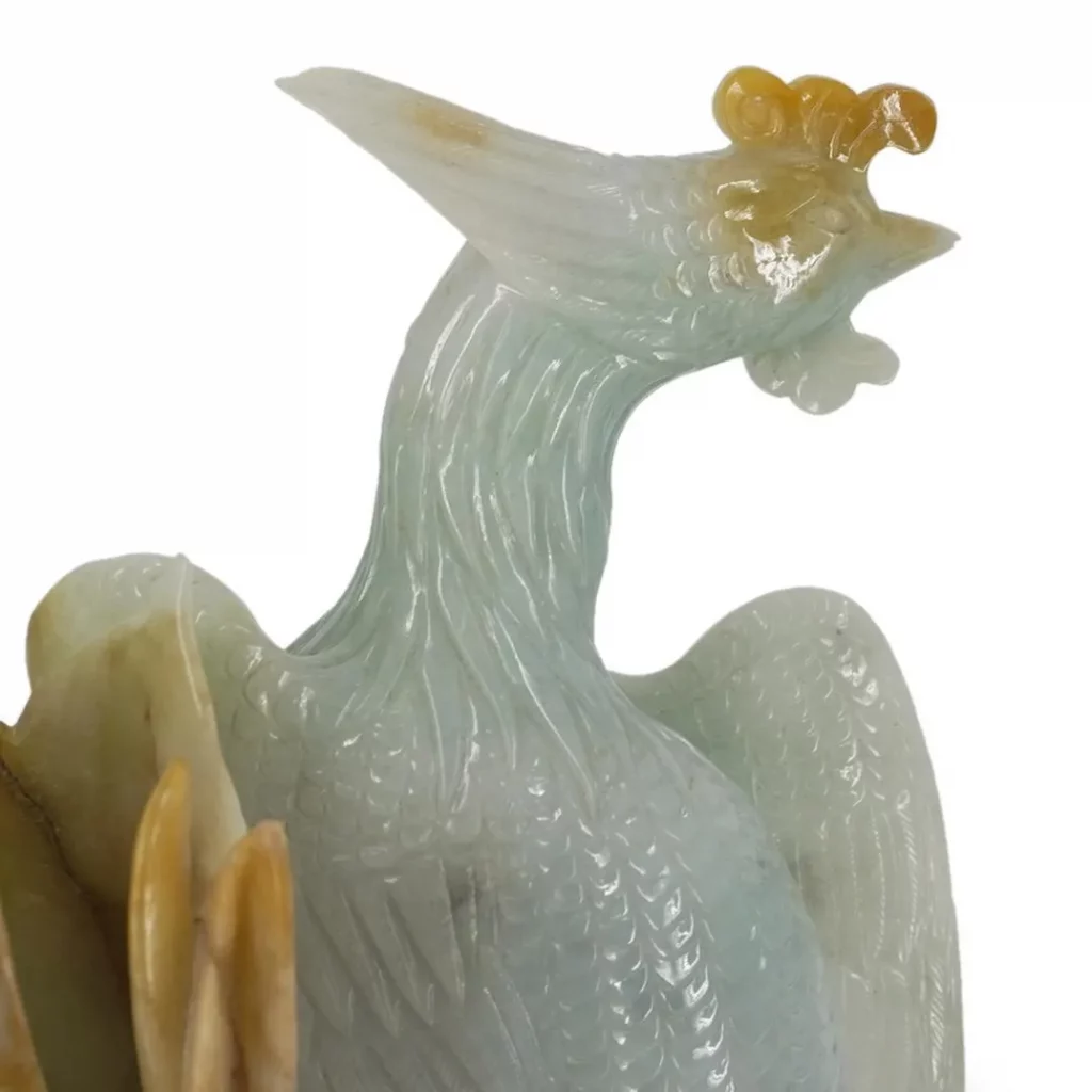 Pair of Unusual Large Antique Chinese Jadeite Phoenix Bird & Vase Group