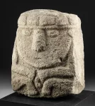 Highly Stylized Chavin Stone Carving of a Seated Lord