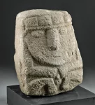 Highly Stylized Chavin Stone Carving of a Seated Lord