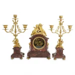 (3 Pc) French Empire Style Rouge Marble Garniture Set
