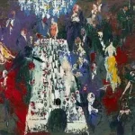 Large Leroy Neiman O/B Painting, Dinner Party