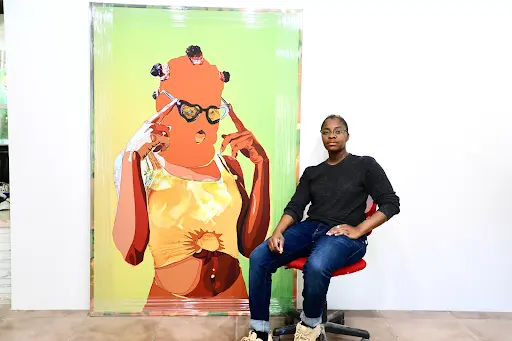 Amani Lewis with What it do Baby!? (portrait of Baby Kahlo), 2020. Image by Alex Nunez, courtesy of the artist and Fountainhead Residency. 