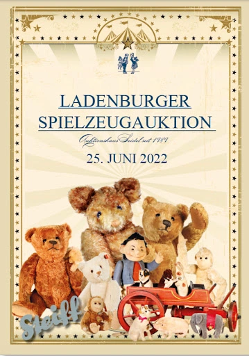 The catalog cover for Ladenburger Spielzeugauktion's June 25, 2022 Special Steiff auction. Image courtesy of Ladenburger Spielzeugauktion GmbH.