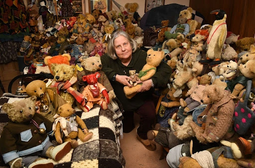 Lynda Fairhurst with her teddy bear collection. Image courtesy of Special Auction Services.