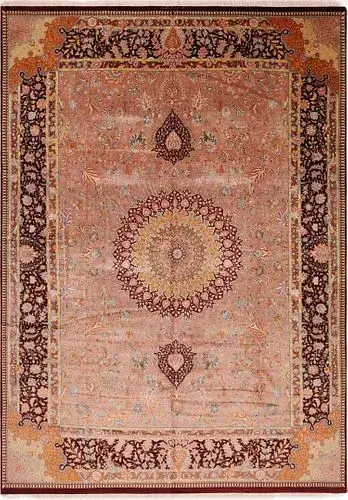 Silk Vintage Persian Qum Rug 12 ft 10 in x 9 ft 2 in (3.91 m x 2.79 m)
