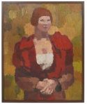 The Red Shawl heavy impasto oil on board by Hans Bohler.