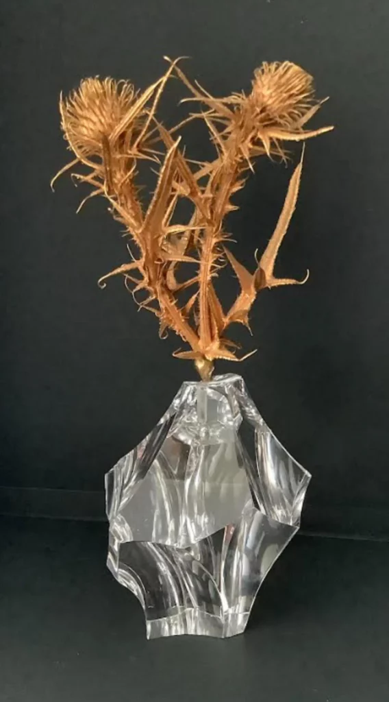 Steuben Crystal Vase with a Gold Vermeil Thistle Weed Finial