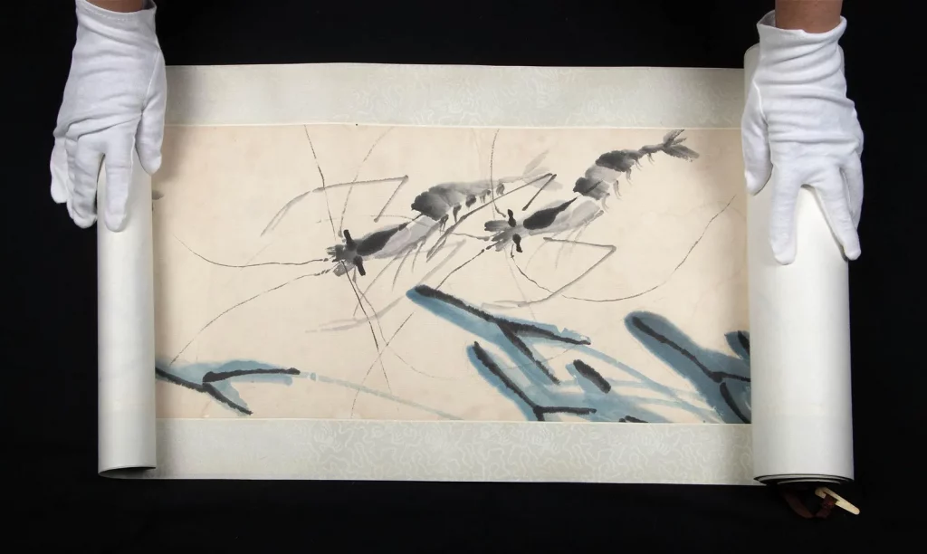 Signed Qi Baishi Painted Handscroll - Shrimp, Crabs, Frogs