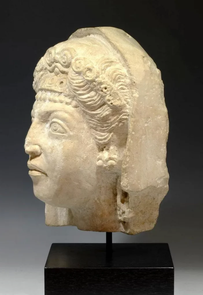 Roman Palmyrene Limestone Portrait Head - Veiled Woman
