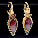 Published Greek Gold Earrings w/ Garnet & Turquoise