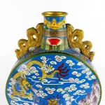 Large Chinese Cloisonne Dragon Moon Flask Rosalind Russell