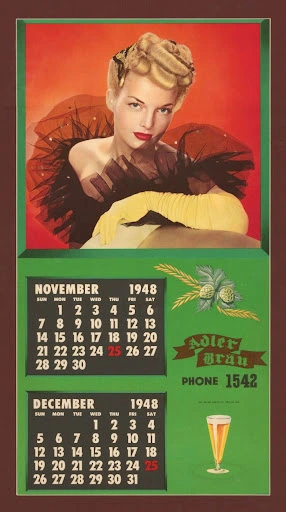 Lot #10, an unused 1948 calendar page from Adler Brau, estimated at $200 - $300. Image courtesy of TavernTrove.