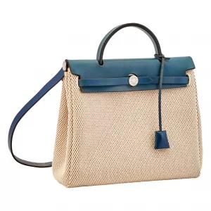 Hermès Canvas and Blue Leather PM Herbag Crossbody Bag