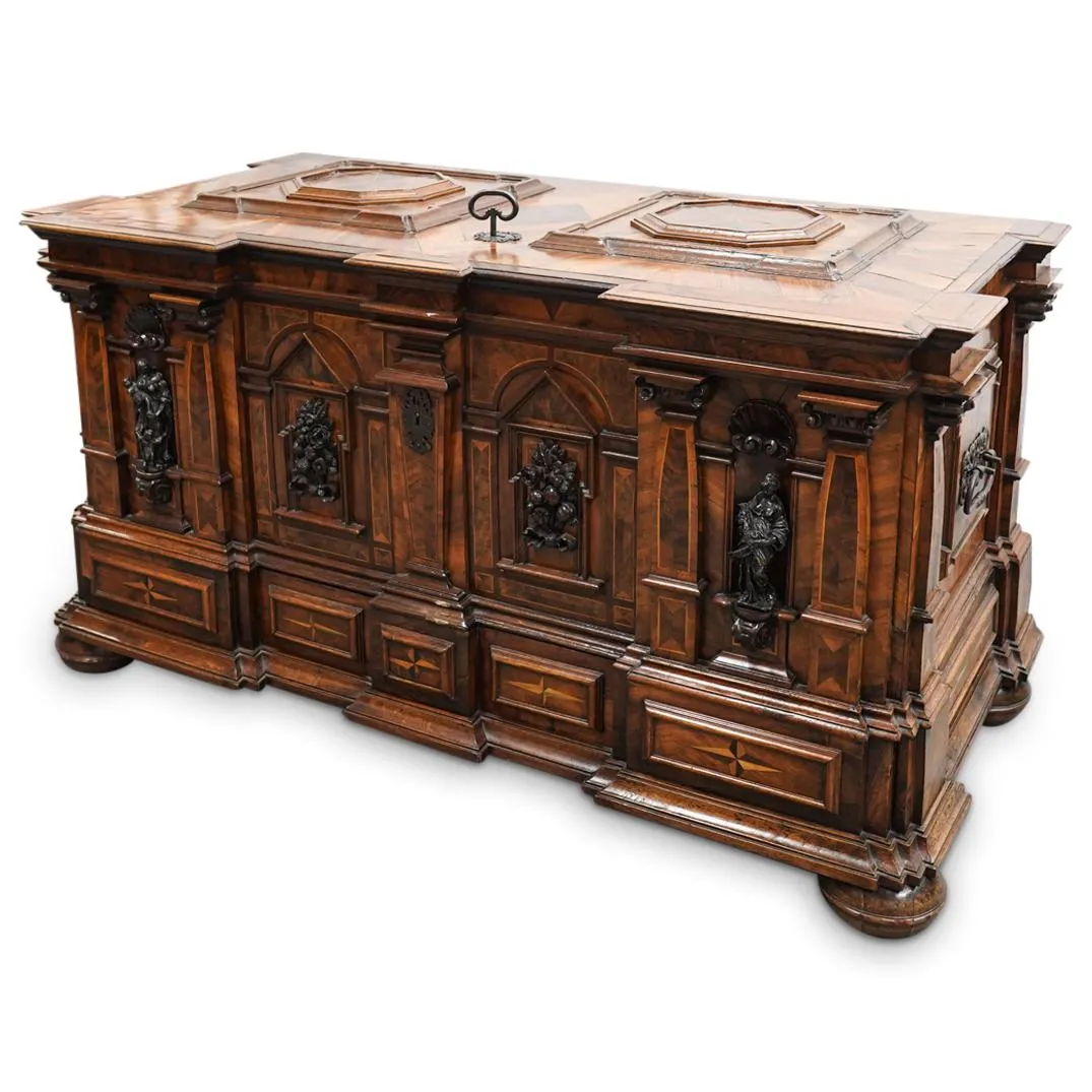 Italian Marquetry Chest With Bronze Lock And Key