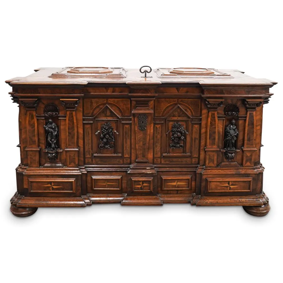 Italian Marquetry Chest With Bronze Lock And Key