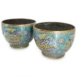 Pair Of Large Qing Dynasty Mirrored Cloisonne Bowls