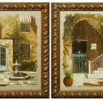 Eugene Daymude (1925-1995, Louisiana), "French Quarter Courtyard Scene with Fountain," and "French Quarter Courtyard," 1967, pair of oils on board, bo