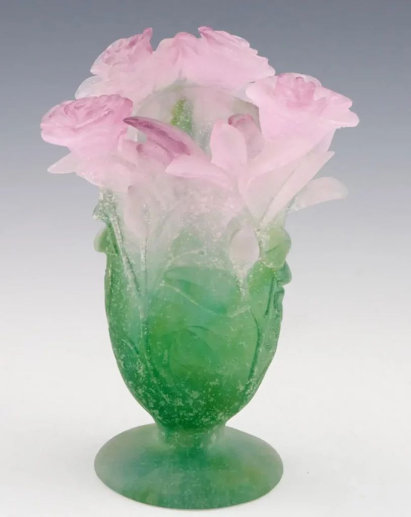 Daum Pate de Verre Signed Rose Passion Vase+ BOX