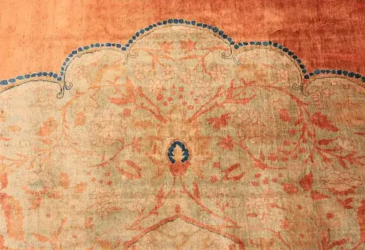Detail of large antique silk Tabriz Haji Jalili rug. Image courtesy of Nazmiyal Auctions.