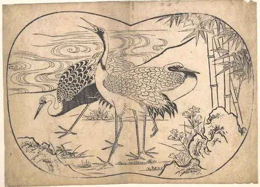 Hishikawa Moronobu, Cranes. Image from The Metropolitan Museum of Art.