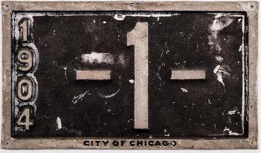 An early Chicago license plate (front). Image courtesy of Donley Auctions.