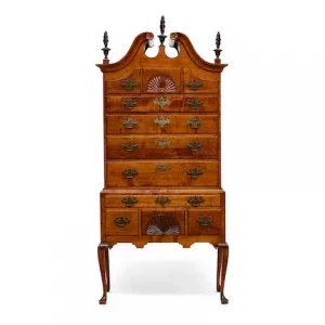 A Queen Anne Carved Cherry Bonnet Top High Chest