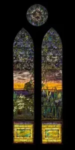 “Passionflower, Iris, And Mock Orange” Landscape Window By Tiffany Studios.
