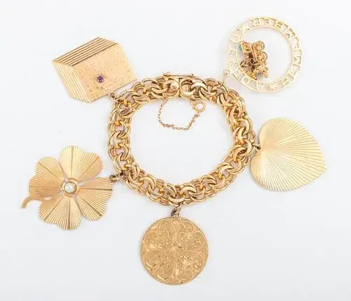 Vintage 1950s 14K Gold Engraved Charm Bracelet