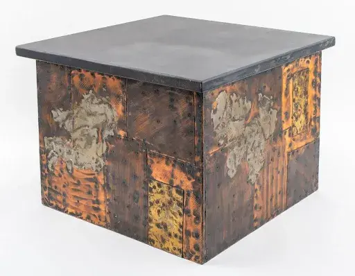 Paul Evans Brutalist Modern patchwork coffee table. Image courtesy of Auctions at Showplace.