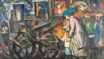 Natalia Goncharova (1881-1962), The Railway Station, Moscow, oil on canvas, c. 1913-1914, 97.5 x 156 cm/38.4 x 61.4 in (detail). Paris, Hôtel Drouot, June 21, 2022. Kohn Marc-Arthur auction house. Result: €963,000