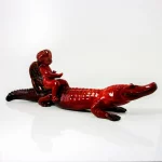 Rare Royal Doulton Flambe Figurine Boy on Crocodile