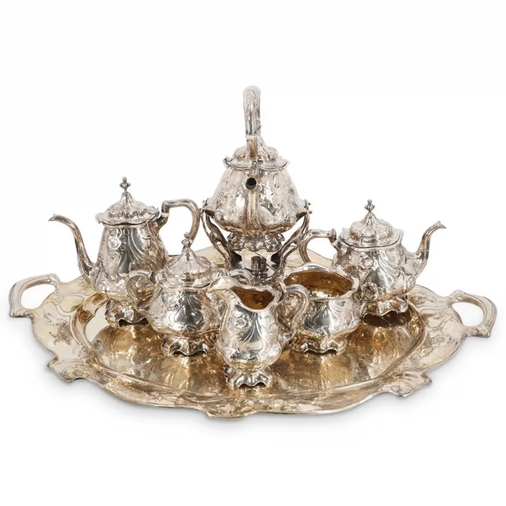 (7 Pc) Gorham Martele Sterling Silver Art Nouveau Tea & Coffee Set