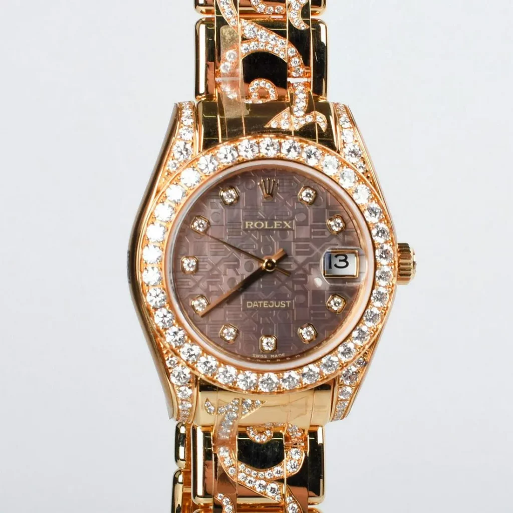 Extraordinary Gold and Diamond Scrolled Rolex Swimpruf Datejust Oyster Watch, Ladies