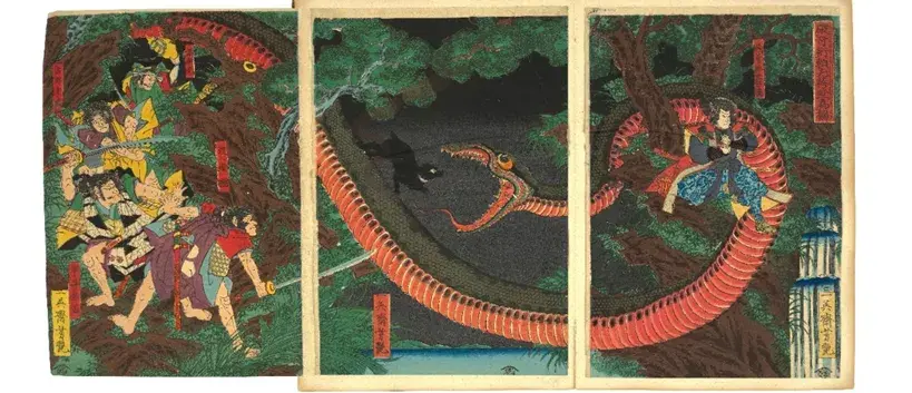 An album of 29 woodblock prints, 19th century, by Utagawa School artists and others, sold for US$57,075.
