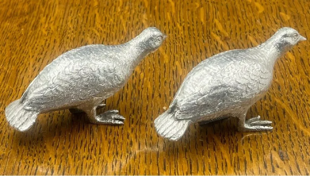 Pair of sterling silver grouse - pheasants Richard Comyns London 1971
