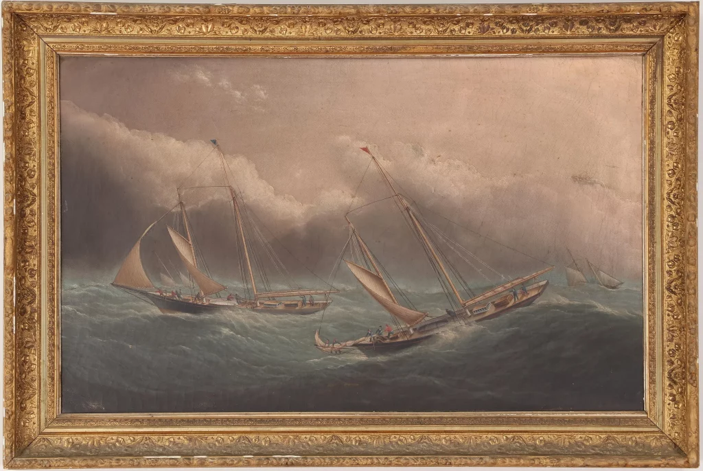 JAMES EDWARD BUTTERSWORTH, regatta in stormy seas, oil on canvas, 22" x 36"