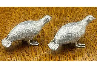Pair of sterling silver grouse - pheasants Richard Comyns London 1971