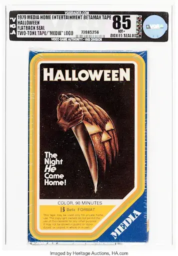 Halloween Beta 1979 - VGA 85 NM+, Flatback Seal, Two-Toned Tape, Media Home Entertainment. Image courtesy of Heritage Auctions. 