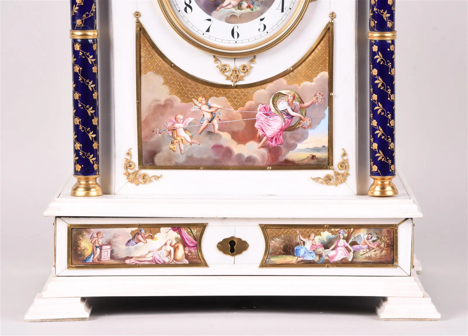 An unusual large late 19th century Austro Hungarian ivory and enamel table clock