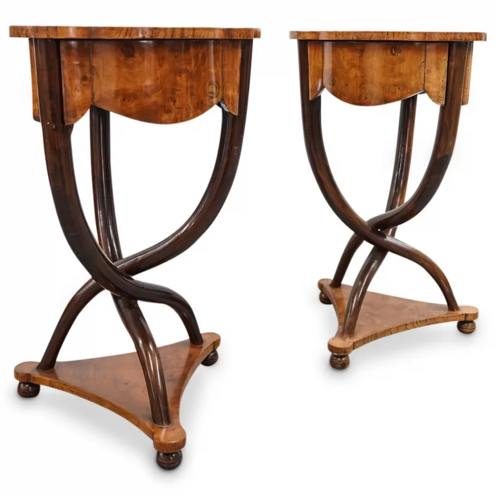 Pair of Art Deco Sycamore Carved Pedestal Tables