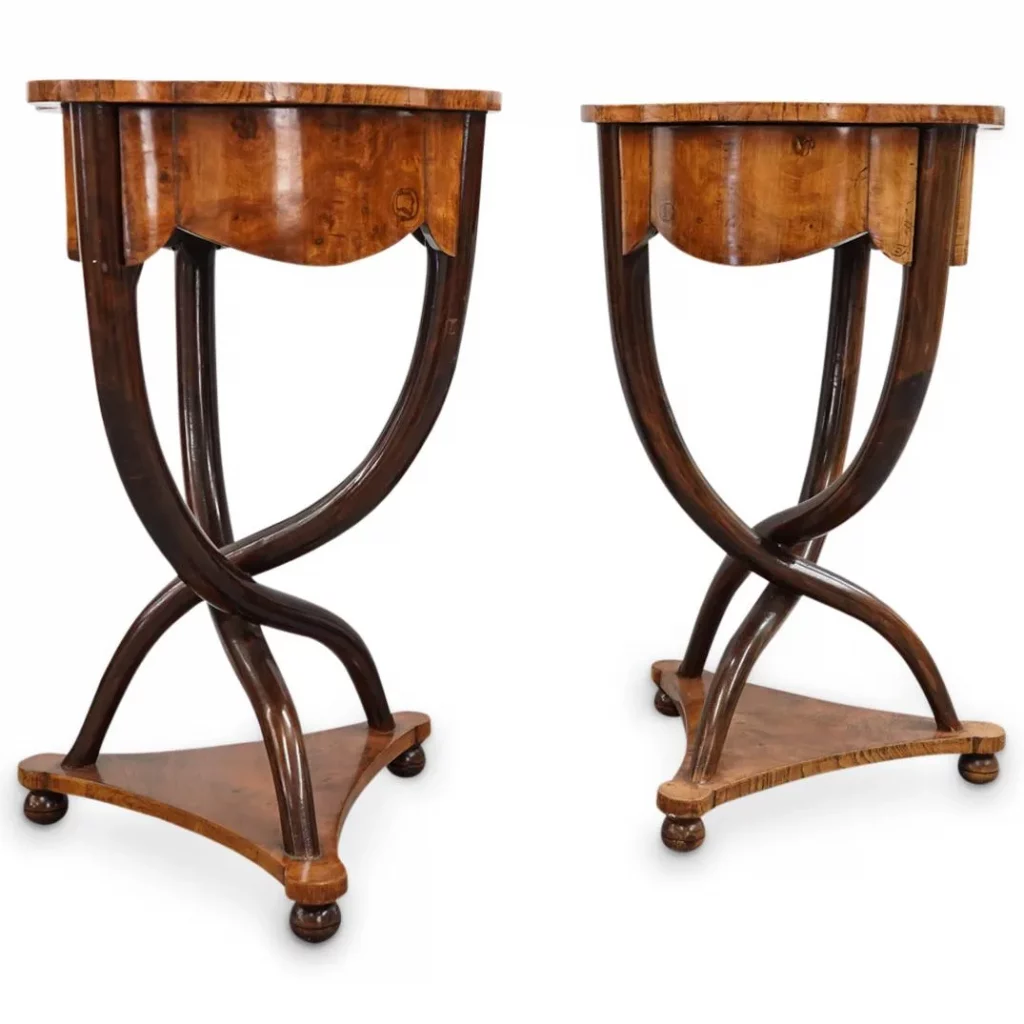 Pair of Art Deco Sycamore Carved Pedestal Tables