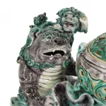 Chinese Famille Verte Buddhist Lions On Stand With Seal