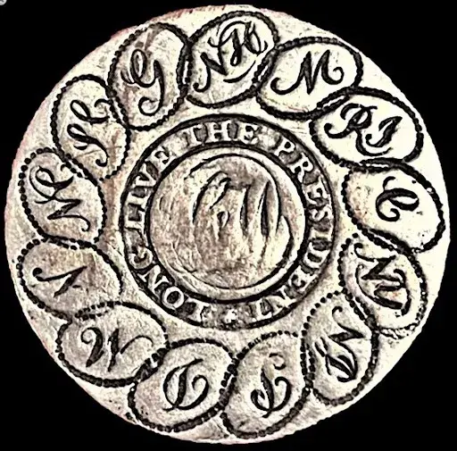 Lot #915, a late 18th-century George Washington inaugural button. Image courtesy of Lion and Unicorn.