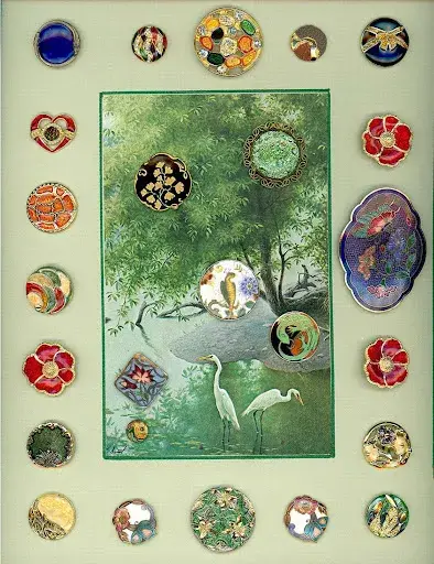 Lot #157, a card of beautiful and colorful enamel buttons. Image courtesy of Lion and Unicorn.