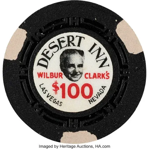 8th Issue, R-9, Wilbur Clark's Desert Inn $100 Poker Chip. Image courtesy of Heritage Auctions.