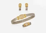 Fred Paris Set Of Diamond, Gold, And Steel Jewelry