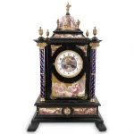 Antique Austrian Silver Enamel and Ebonized Wood Clock