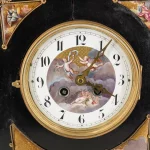 Antique Austrian Silver Enamel and Ebonized Wood Clock