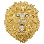 David Webb 18k Gold Lion Brooch